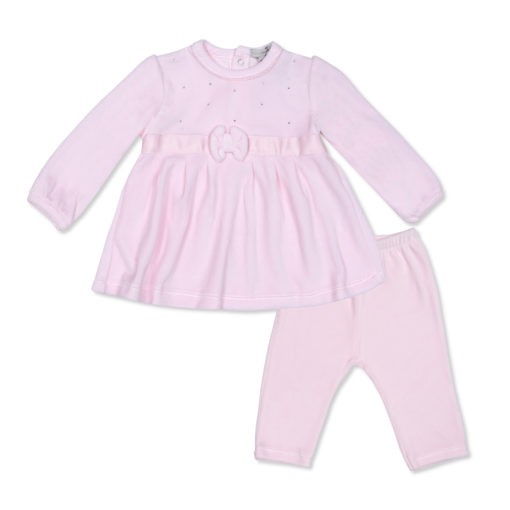 Pink Diamante Velour Trouser and Top Suit