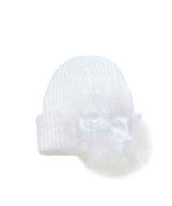 Girls White Feathered Rosette Hat