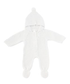 Unisex White Knitted Hooded All In One